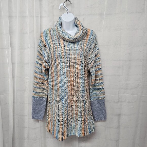 NWT Blue Peach Turtleneck Tunic Sweater Stripes Boho Rag Granola M - Picture 1 of 10